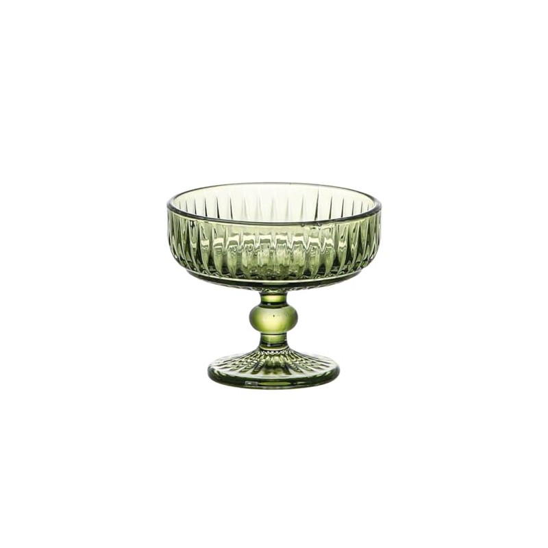 WAIT FLY Vintage Embossed Stripe Glass Dessert Bowl, Footed Trifle