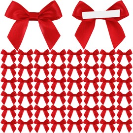 50 Pcs Premade Ribbon Bows Twist Tie Bows Baby Shower Bows Satin Ribbon Bows Self Adhesive Satin Bows for Gift Wrapping for Crafts Baby Shower Birthday Party Wedding Decorations