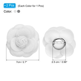 PATIKIL Camellia Fabric Pin, 2 Pcs Flower Brooch Artificial Flowers Brooches for Women Girls Cloth Wedding Party Decor Accessories Jewelry Gift, White/Grey