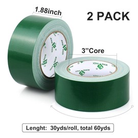 BOMEI PACK Green Duct Tape Waterproof, Multipurpose Strong Silver Tape Grips 2Rolls 9.0Mil x1.88inch x 30yds, Residue Free for Crafts and Repair