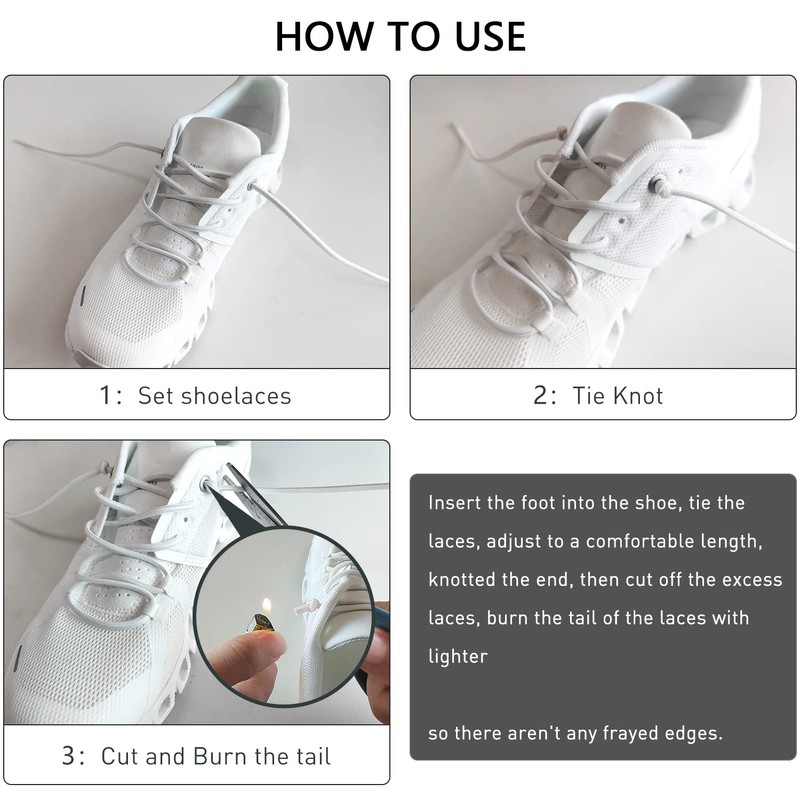 NDTEZUGT 3 Pairs Elastic No Tie Shoe Laces, Stretch Round