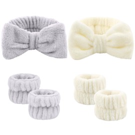 ACO-UINT 6Pcs Spa Headbands and Wrist Washbands Set, Headbands for Washing Face Towel Wristbands Make Up Headbands, Skincare Headbands Absorbent Wrist Sweatbands (Beige and Gray)