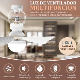 Ventilador de Techo con Luz, E26/E27 Abanico de Techo con Control Remoto, Luz 3 Colores y 3 Velocidades, Brillo Regulable con Función Sincronización, Ventilador LED Silencioso para Garage.(Colorido)