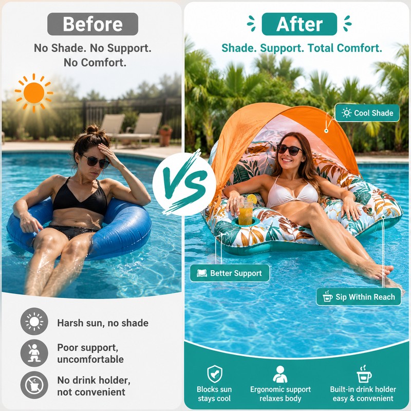 Inflatable Pool Float with Canopy for Adults – Shaded Lounge