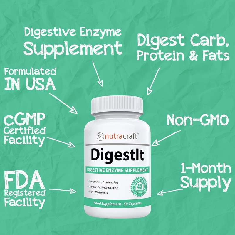 DigestIt Digestive Enzymes | Multi-Enzyme Formula with Amylase, Protease &