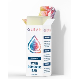 QLEAN Vegan Stain Remover Bar for Fabrics, Laundry Bar Soap for Clothes – Plant-Based, Travel-Friendly Stain Remover for Grease, Wine, Coffee, Grass & More – Non-Toxic & Safe for Delicates (3.2 oz)