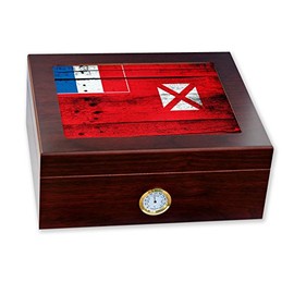 ExpressItBest Premium Desktop Humidor - Glass Top - Flag of Wallis & Futuna - Wood Design - Cedar lined with humidifier & front mounted hygrometer.