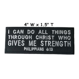 Philippians 4:13 Patch Embroidered Iron-on or Sew-on Applique, Religious Eternal Life Bible Verse Faith Theme, Christian Biker, Decorative Embroidery Clothing Vest Jackets Jeans, Premium Stitching