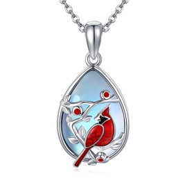 UCADRIT Cardinal Necklace 925 Sterling Silver Moonstone Red Bird Pendant Animal Mother's Day Jewelry for Women, Sterling Silver, No Gemstone