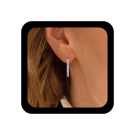 Inilbran Boho Rhinestone Earrings Silver Crystal Bar Stud Earrings Vintage Crystal Small Rectangular Earrings Geometric CZ Bar Earrings Jewellery for Women and Girls, Crystal