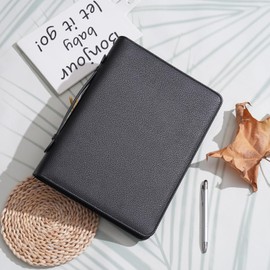 Wonderpool Travel Zippered Portfolio 3 Ring Binder A4 Padfolio Document Case with Removable Clipboard Legal Pad Holder, Business Office School Organizer for Men and Women (Black)