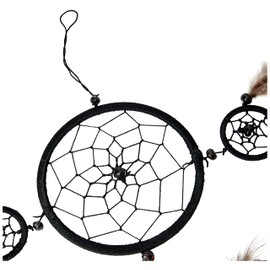 VIE Naturals Dream Catcher, with Beads, 11cm 4 Smaller Rings, Black, Blue