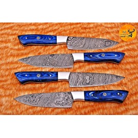 M DAMASCUS Custom Made Hand Forged Damascus Steel Blade Chef Steak Knives Set 1513