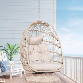 NICESOUL® Hanging Egg Swing Chair Ceiling Chairs Wicker Hammock Basket Egg Chairs Without Stand 265lbs Capaticy for Bedroom Patio Backyard Balcony Cream Color