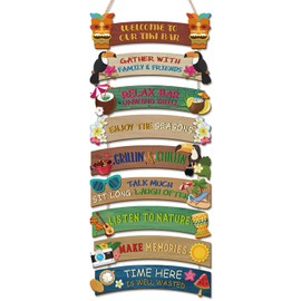 TOARTi Hawaii Tiki Bar Welcome Summer Wooden Sign Plaque Hanging(11.4''x30.3''), Funny Hawaiian Luau Party Tiki Totem Wall Decor, Vintage Farmhouse Door Sign for Home Bar Kitchen Backyard