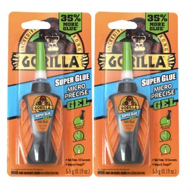 Gorilla Gorilla Micro Precise Super Glue Gel, Cyanoacrylate Glue, Fast Setting, Precise Dispensing Tool, Anti-Clog Cap, Clear, 5.5g, (Pack of 2)