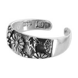 Gem Avenue 925 Sterling Silver 6mm Oxidized Floral Adjustable Toe Rings for Women