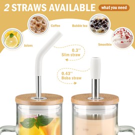 Kodrine Tumbler with Lid and Straw, 24 oz Glass Tumbler with Handle, Iced Coffee Cup Boba Smoothie Cup, Coffee Tumbler Water Tumbler Cups with Bamboo Lid Home Office Tumblers, White