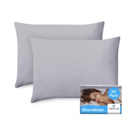 Cushion Cover 50 x 70 cm, Grey, Set of 2 Pillowcases, Premium Mako Cotton, Pillow Cover for 70 x 50 cm Pillow, Pillowcase for Side Sleeper Pillow/Neck Pillow, Oeko-Tex Certified