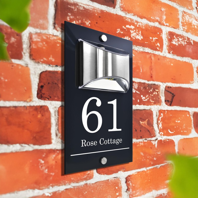 Custom Signs Solar Illuminated Modern Anthracite House Number Sign 24cm