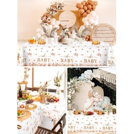 Lopeastar 3Pcs Boho Baby Shower Decorations Tablecloths, Bohemian Pampas Grass Floral Oh Baby Table Cloths, 58 x 108 Inch Large Rectangular Boho Table Covers Party Supplies for Girls Kids