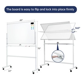 Large Dry-Erase Rolling Magnetic Whiteboard - 48 x 32 Inches White Board Height Adjust Double Sides Mobile Portable Easel on Wheels, Dry Erase Board with Stand for Office, Home & Classroom