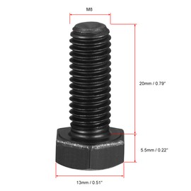 uxcell M8x20mm Hex Head Screw Bolts Fastener Grade 8.8 Carbon Steel Black 10pcs