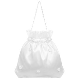 SEWACC Satin Bridal Wedding Purse White Satin Flower Decorated Handbag Bridal Bridesmaid Wedding Handbag for Wedding Party Favours, White