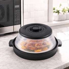 Collapsible Microwave Food Splatter Cover with Steam Vents – Foldable PP Food Cover & Colander