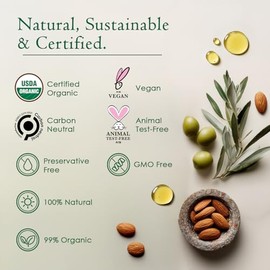 Unscented Organic Blend of Almond, Jojoba, Grapeseed, Olive and Sunflower oils with Vitamin E. Daily Moisturizer for dry Face, skin, Hair, Cuticle, Sc