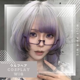 ADOSSY Wig, Wolf Cut, Full Wig, Gradation, Heat Resistant, Natural, Small Face, Mine Type, Subcal, Punk Cosplay, Net Included, Women's Clothes, Theatrical Shooting, Halloween, Flashy Hair, Gray