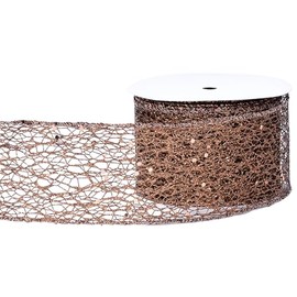 anshome Coffee Sparkling Glitter Mesh Wired Ribbon, 2.5" x 10 Yards Brown Glitter Wire Edge Ribbons Solid Color Fabric Ribbon for Gift Wrapping Wedding Bows Ornaments Festival Wreath Decor
