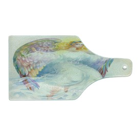 Lunarable Angel Cutting Board, Fine Art Drawing of Woman Wings in Pastel Colors Graphic, Decorative Tempered Glass Cutting and Serving Board, Wine Bottle Shape, Multicolor