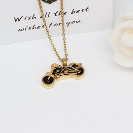 Vjajaly Motorcycle Cremation Jewelry for Ashes Pendant Locket Stainless Steel Keepsake Ashes Holder for Pet Human Memorial Urn Necklace (Gold)