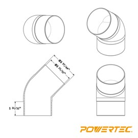 POWERTEC 70183 4” 45 Degree Elbow - ABS Plastic Right Angle Dust Collector Connector (Black)