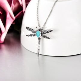 AOBOCO Dragonfly Turquoise Urn Necklace for Ashes Sterling Silver Memorial Keepsake Cremation Jewelry Gifts with Filling Tool