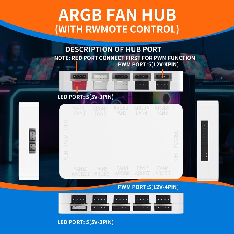 Oddtone ARGB & PWM Fan Hub Controller, 10X Case Fan