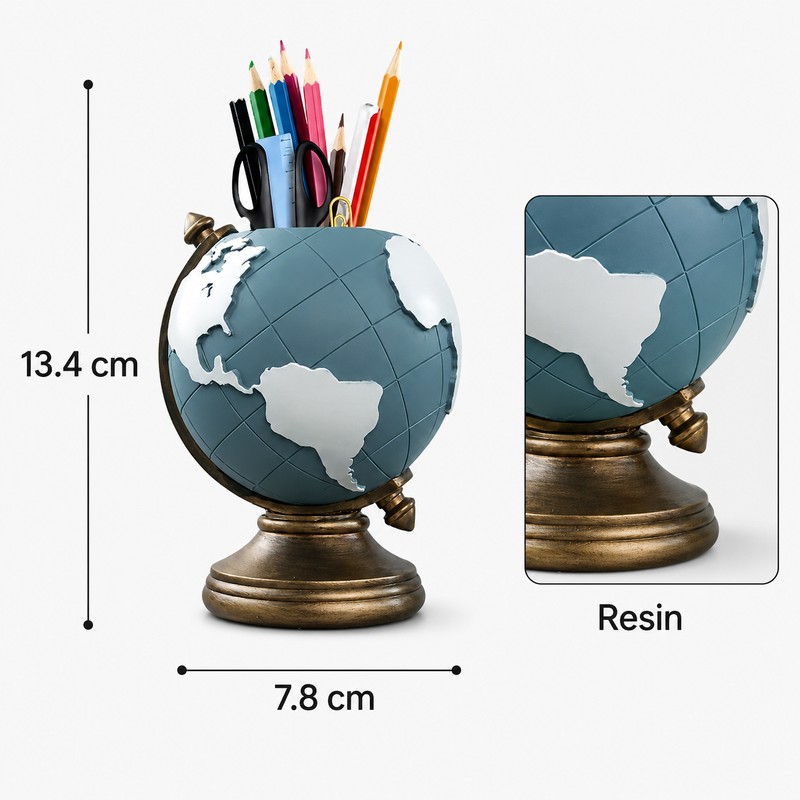 Globe Pen Holder for Desk Organization - Decorative Resin Stationery