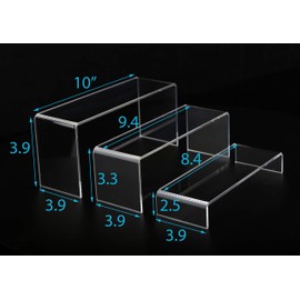 Jusalpha 6 PC 10'' Large Clear Acrylic Riser Set, Acrylic Display Risers Shelf Showcase Fixtures for Jewelry, Display Stand for Amiibo Funko POP Figures, Cupcakes, Food Display, Cabinet- 10 x 3.9 x 3.9 in