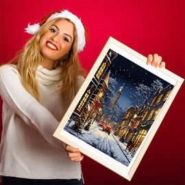 XTXGERL Oil Paint by Numbers Adult, Christmas Eve, House Snow Scene, DIY Digital Painting Canvas Kits Birthday Wedding Accommodation Christmas Decor Decorations Gifts, 40x50cm