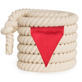Thadavo Tug of War Rope with Flag for Kids and Adults, Soft Cotton War Rope for Field Day Family Reunion Birthday Party Games, Outdoor Camping Picnic Games for Team Building Activities, Khaki 20FT