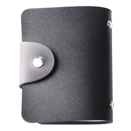 Aifrymne Credit Card Holders for Men & Women Premium Leather,Black Soft PU Leather Wallet with 24 Plastic Sleeves, Secure Anti-Rust Stud Closure, Ideal for Business & Personal Cards
