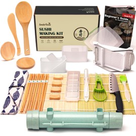 28 Pieces Sushi Making Kit & Musubi Maker Kit - for Beginners & Pros with Sushi Roller Bazooka, 2 Bamboo Mats, 2 Musubi Press Molds and Spam Slicer