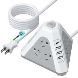 NVEESHOX Power Strip with USB -c, Lightning Guard Extension Cord, 6.6 ft (2 m), 9 AC Outlets, 1 USB-C Port, 3 USB-A Ports, Triangle Tap, Table Tap, OA Tap, Tower Power Tap, Octopus Outlet, Overload