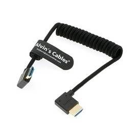 Alvin's Cables 8K 2.1 HDMI High Speed Braided Coiled Cable Right Angle to Right Angle for Atomos Ninja V, Portkeys BM5, for Feelworld Monitor, for Canon C300, Z CAM E2, Sony FS5| FS7| A7S3 Cameras