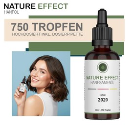 NATURE EFFECT - Premium HanföI - Hanfsamenöl hochdosiert mit Omega 3-6-9 Öl Fettsäuren - Made in Germany - 30ml 750 Tropfen in Braunglasfalsche inkl. Pipette
