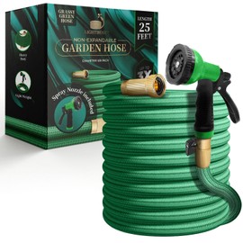 LightHose Garden Hose, NON-EXPANDABLE Garden Hose, Super Light Weight Hose, No Burst, 3/4 inch Solid Brass Connectors, 25 Ft, Grassy Green