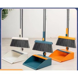 1pc 3-in-1 Rotatable Foldable Magnetic Broom And Dustpan Cleaning Set, Enlarged And Thickened Household Broom For Living Room And Bedroom Pet Hair Cleaning, Non-stick Soft Bristles, Blue/Orange/White Broom - Color: Blue