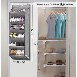 SLEEPING LAMB Shoe Rack for Door with Large Deep Pocket, Over The Door Shoe Organizer for Closet, Dorm and Narrow Door Hanging Storage Shoe Holder, Grey