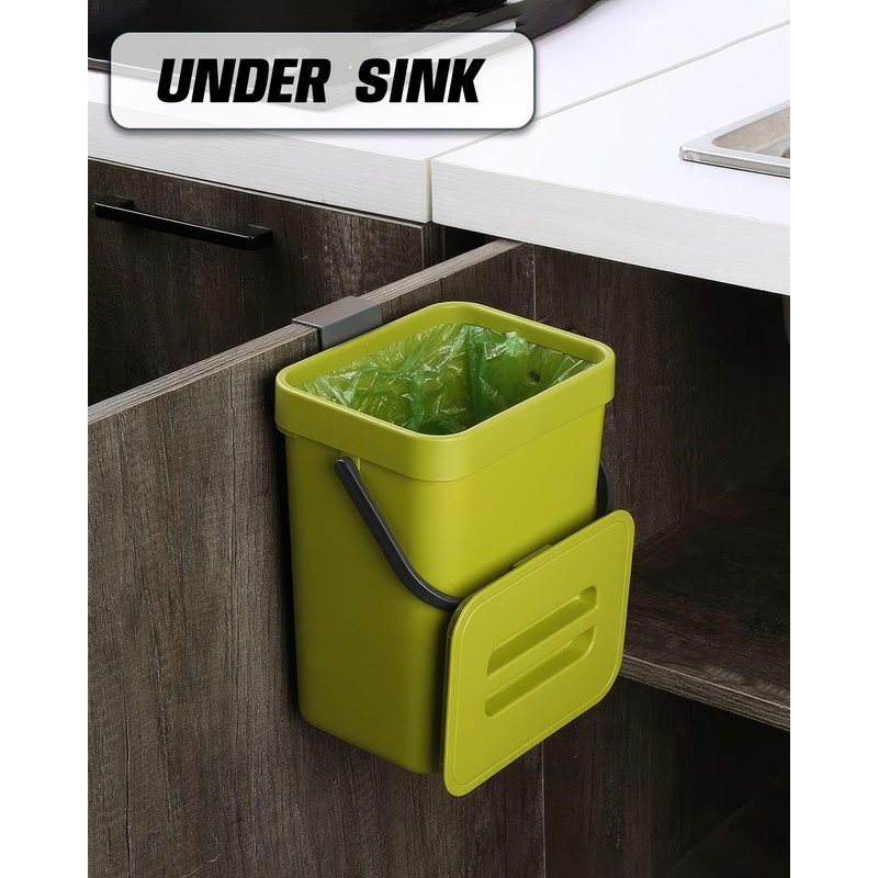 MONGTINGLU Compost Bin for Kitchen Countertop 5L/1.3 Gal Hanging Small